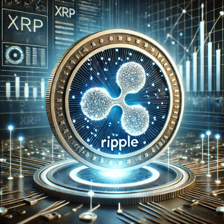 DALL·E 2024-12-14 18.59.12 - A futuristic and digital-themed illustration of Ripple (XRP) cryptocurrency. The central focus is on a glowing Ripple coin with the XRP logo, placed a